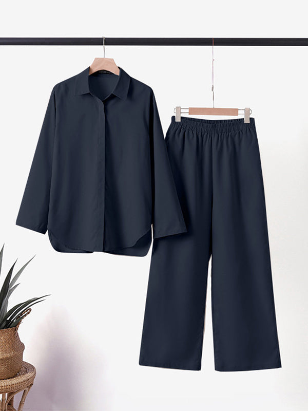 Denice™ Elegante Casual Twee-delige Set | Ontspannen Knopshirt en Wijde Broek