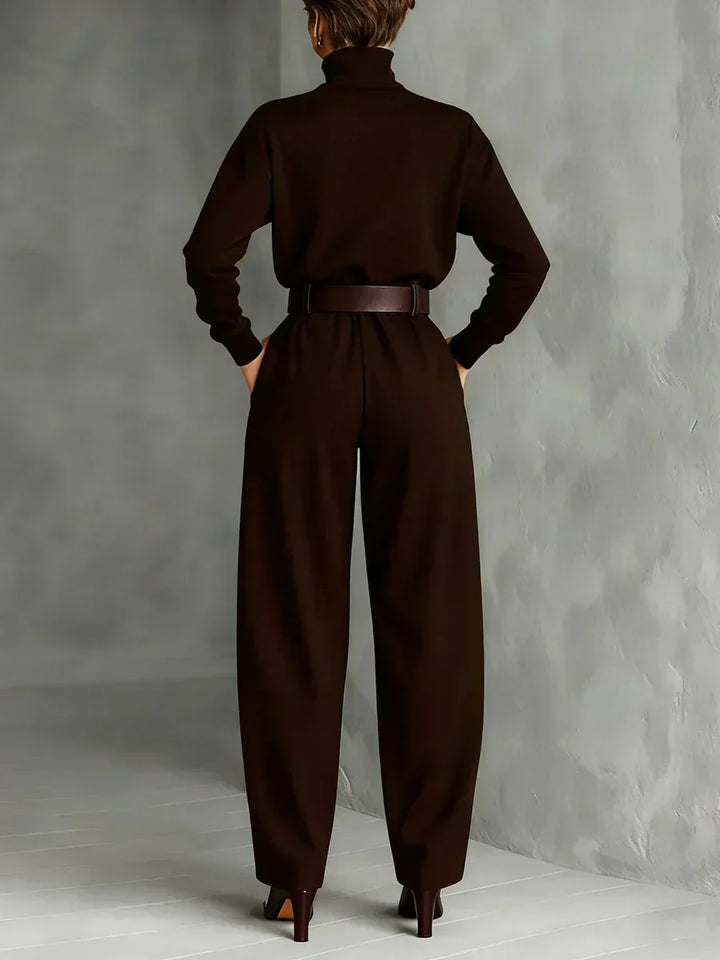 Jessica™ Elegante Top &amp; Rechte Broek Set | Aansluitende Coltrui en Op Maat Gemaakte Broek