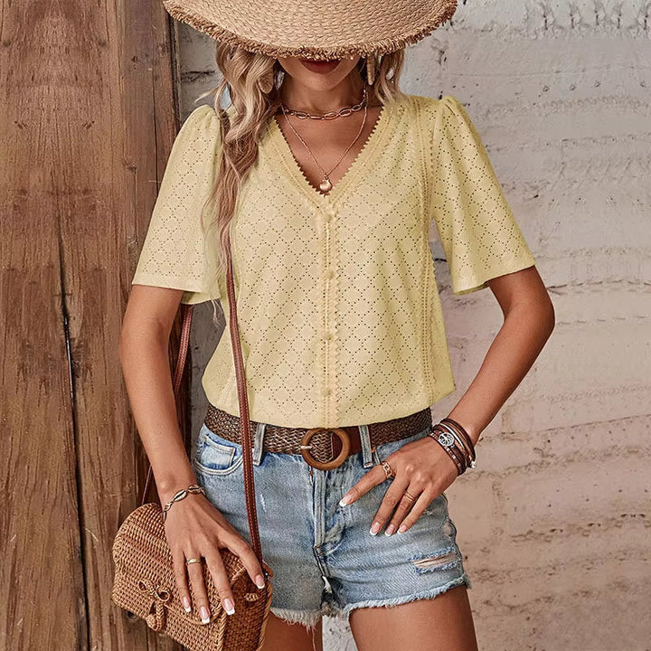 ADELHEID I KORTE MOUW BLOUSE MET V-HALS