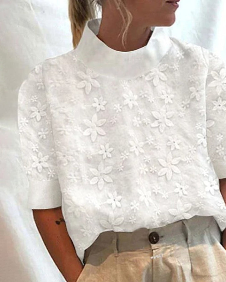 Blouse met verborgen effen staande kraag