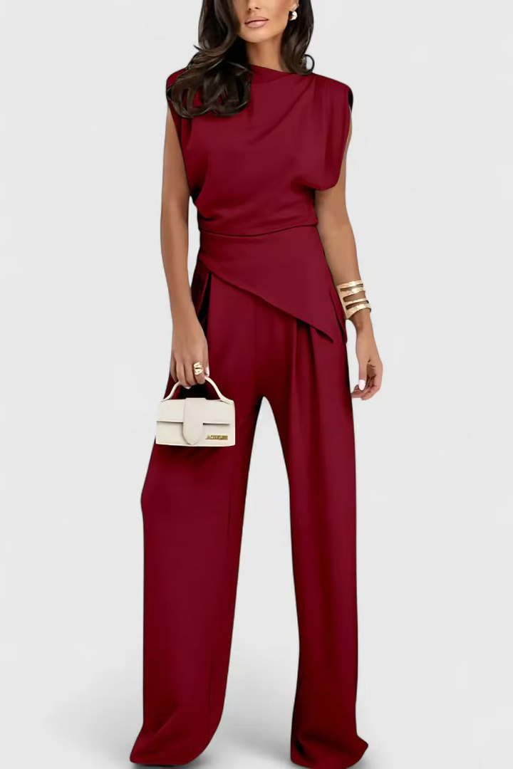 Diann™ Elegante Twee-Delige Set | Gedrapeerde Top en Brede Pijpen Broek