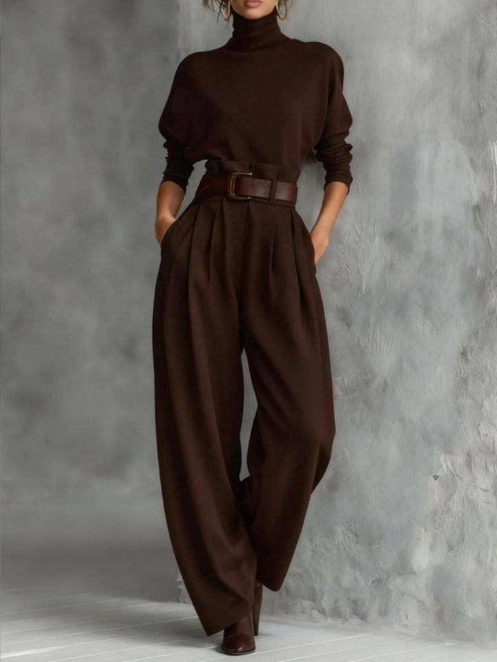 Jessica™ Elegante Top &amp; Rechte Broek Set | Aansluitende Coltrui en Op Maat Gemaakte Broek