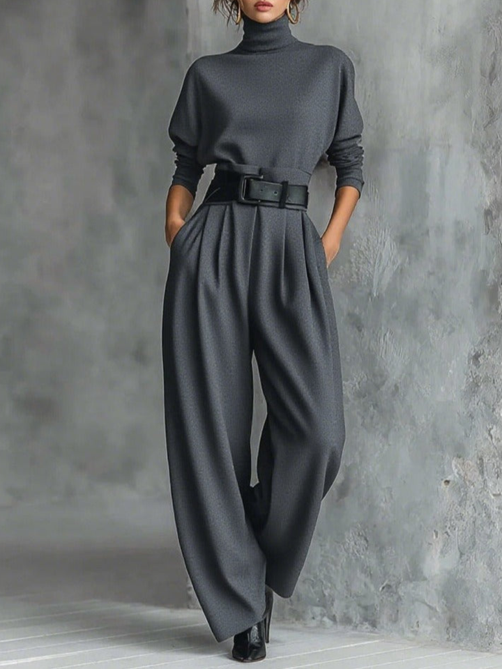 Jessica™ Elegante Top &amp; Rechte Broek Set | Aansluitende Coltrui en Op Maat Gemaakte Broek