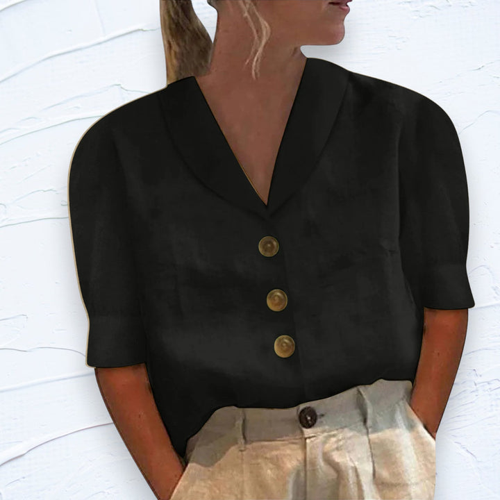 Retro-Chique Knopblouse met Geknoopte Voorkant