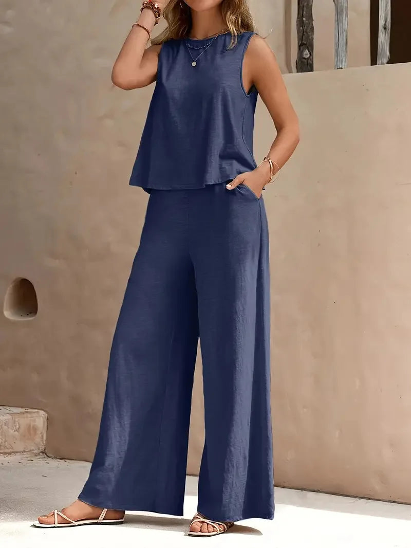 Danielle™ Mouwloze Twee-Delige Set | Mouwloos Top en Wijde Broek