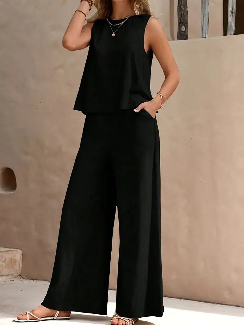 Danielle™ Mouwloze Twee-Delige Set | Mouwloos Top en Wijde Broek