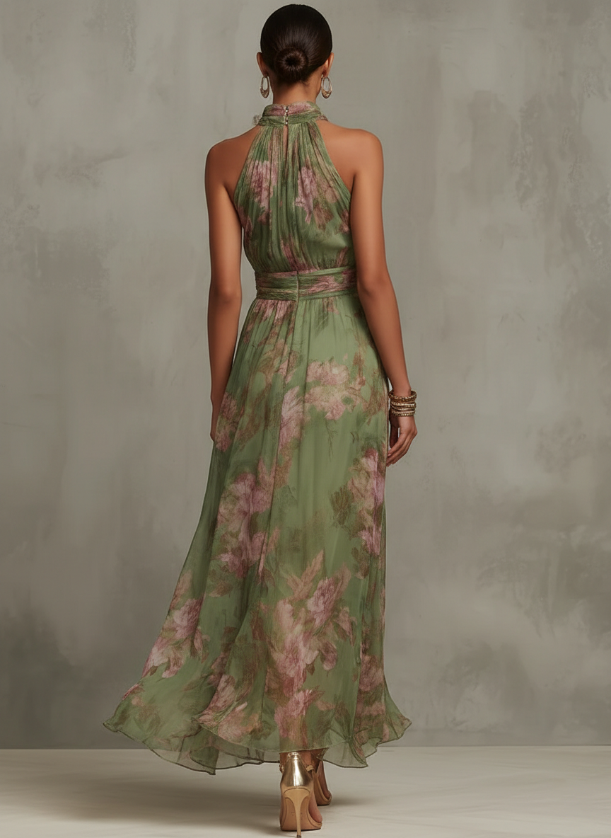 Florine™ | Groene Maxi Dress met Bloemenpatroon