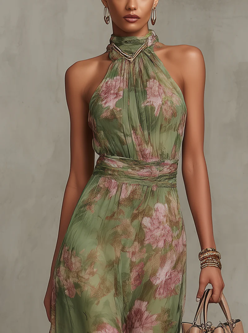 Florine™ | Groene Maxi Dress met Bloemenpatroon