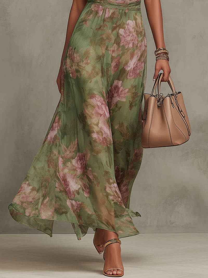 Florine™ | Groene Maxi Jurk met Bloemenmotief
