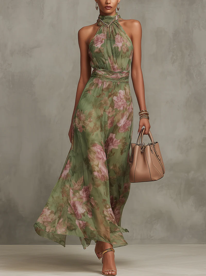 Florine™ | Groene Maxi Dress met Bloemenpatroon
