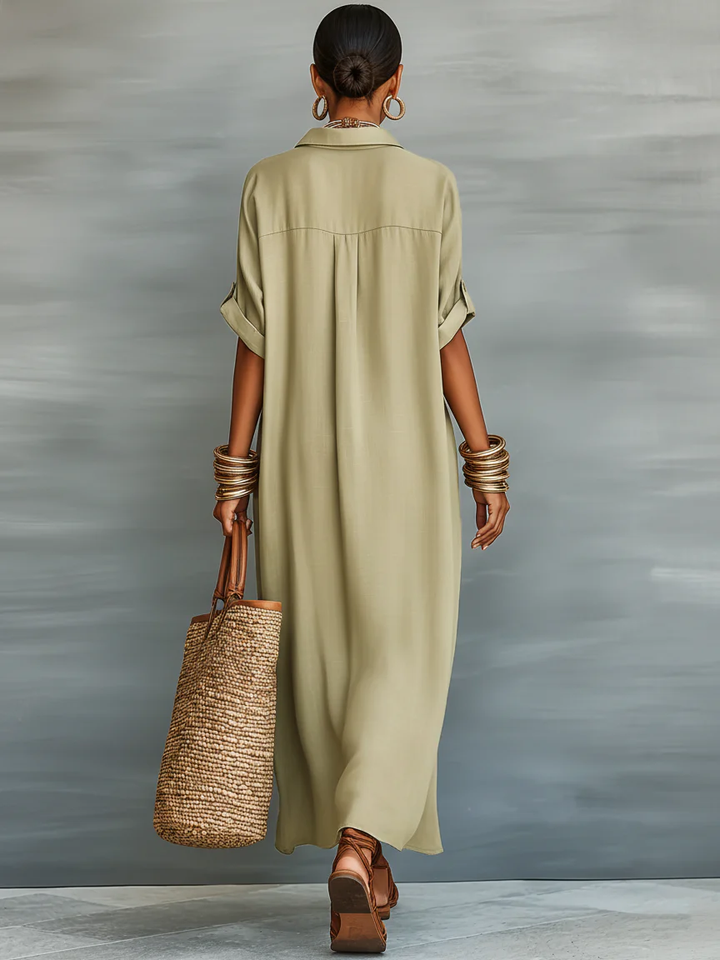 Manelle™ | Olijfgroene Maxi Jurk met Eenvoudig Design