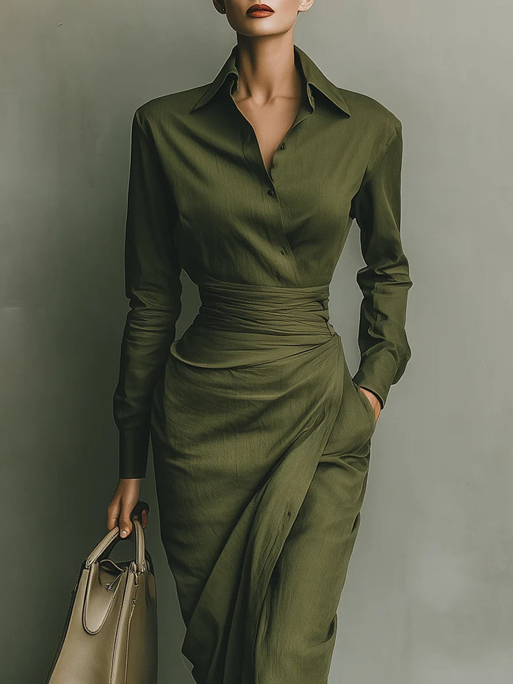 Noëlle™ | Lange Legergroene Maxi Jurk