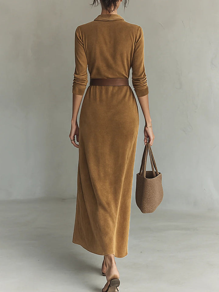 Juline™ | Maxi Jurk met Suèdelook en Revers