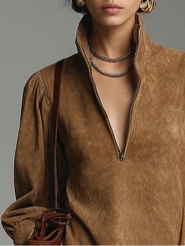Lucienne™ | Vallen Suède Jurk met Rits