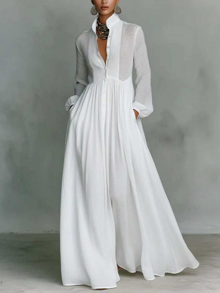 Léonie™ | Minimalistische Maxi Dress met Hoge Kraag