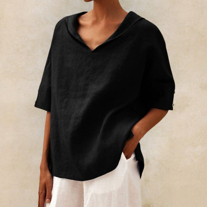 YLVIE I KLASSIEKE LINNEN BLOUSE MET V-HALS