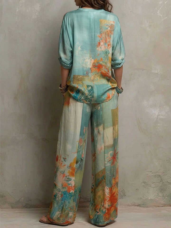 Chiara - Elegante set met bloemenprint en brede broek