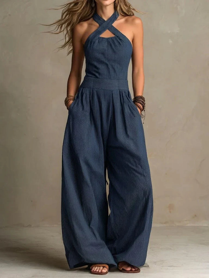 Bianca - Grijze jumpsuit met kruissluiting en een verfijnde snit