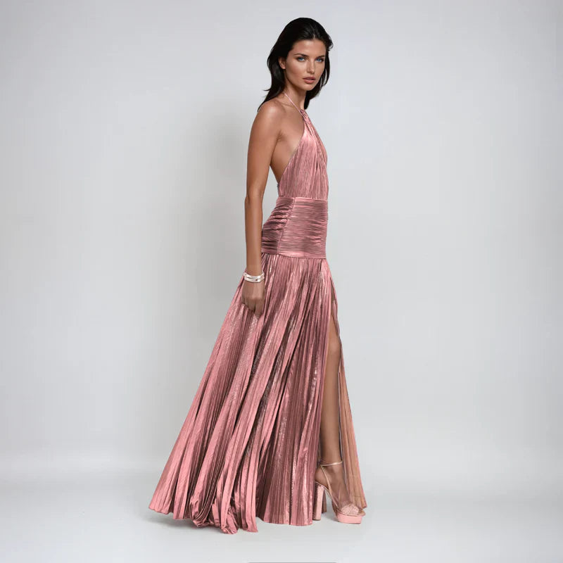 Emma | Halter Jurk Met Open Rug Metalen