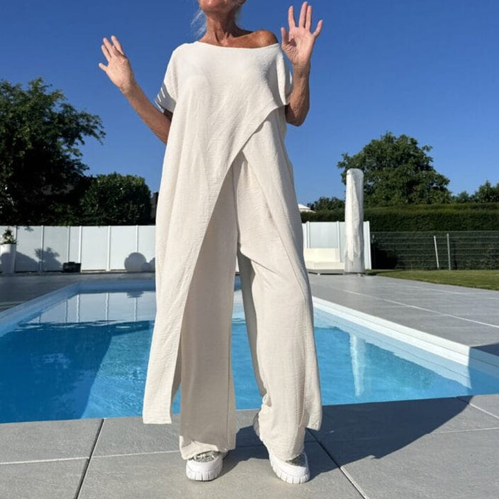 Gabbie™ Elegante Off-Shoulder Twee-Delige Set | Ontspannen Top en Wijde Broek